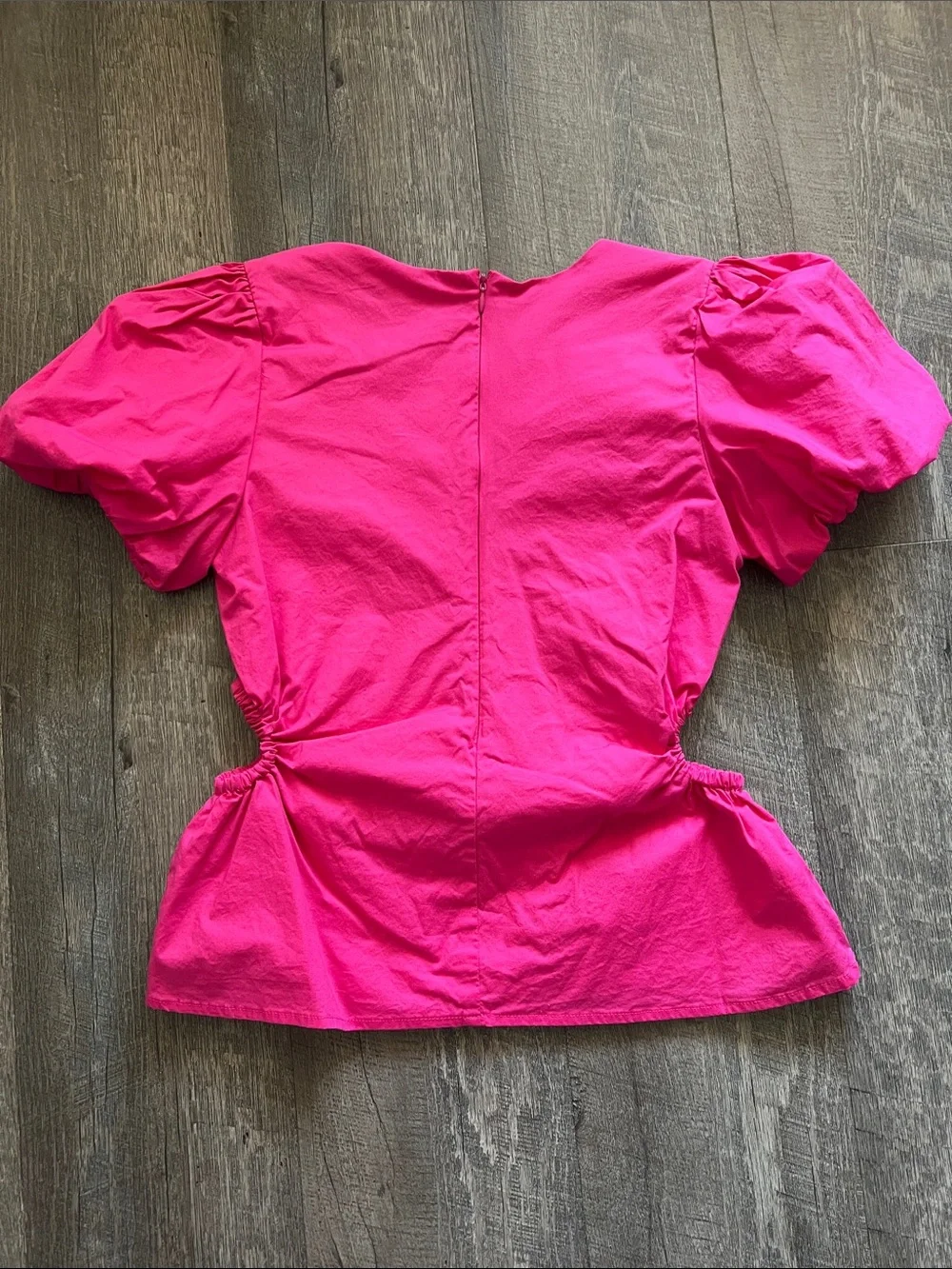 Scoop Bright Pink Puff Sleeve Cinched Waist Blouse
